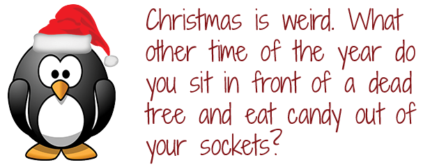 Christmas is weird.  What other time of year do you sit in front of a dead tree and eat candy out of your socks?