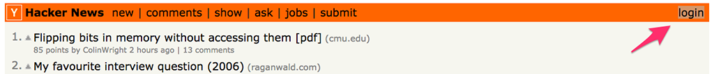 HackerNews screenshot not logged in
